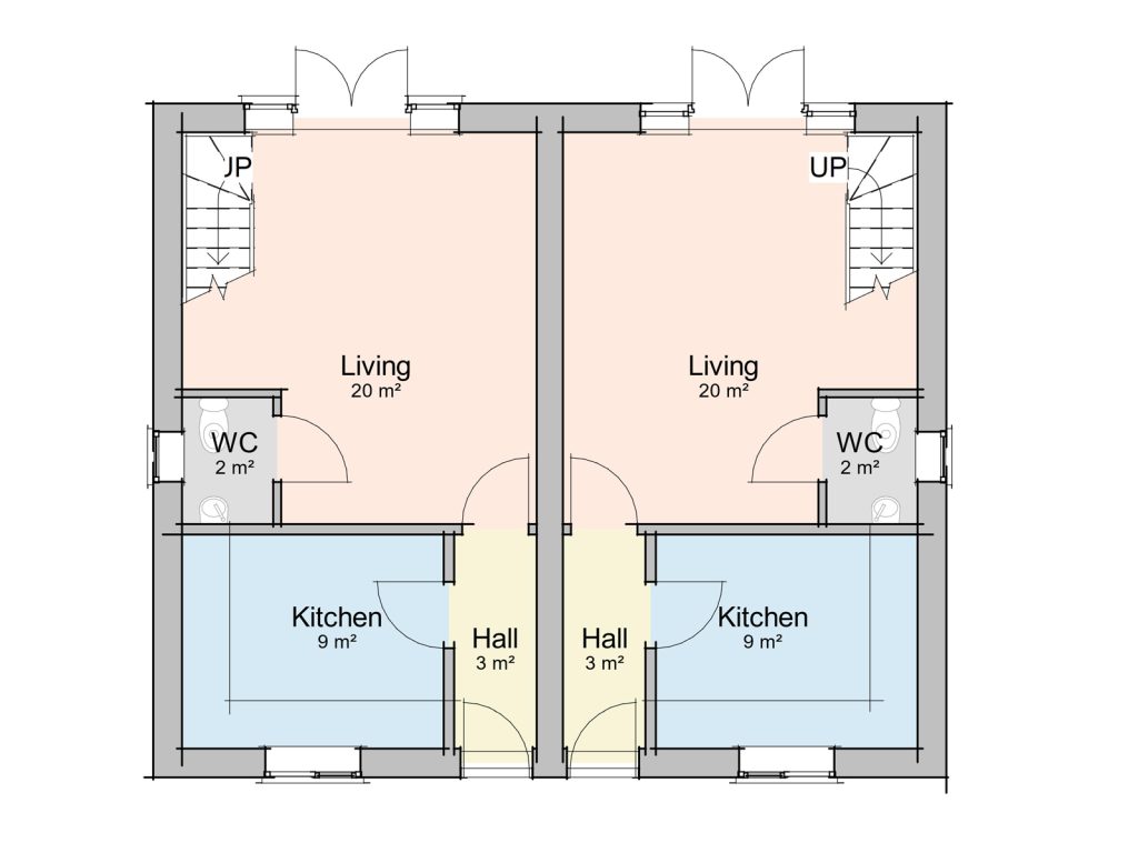 Semi Detached House Plan (Two Beds) - The Sellack