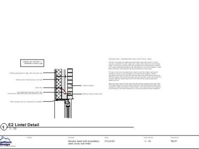 Window head detail with insulated steel cavity-wall lintel, cavity tray, soffit insulation and perimeter seals