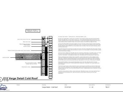 Cold roof verge detail showing gable restraint, ceiling insulation, cavity closure and dry-verge construction