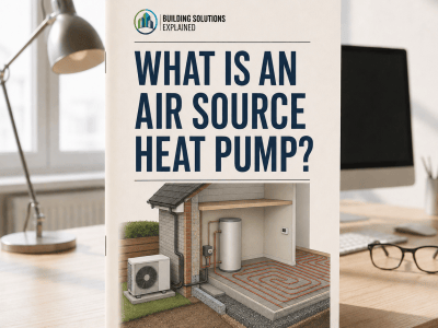What Is an Air-Source Heat Pump? guide cover with an illustrated home heating system