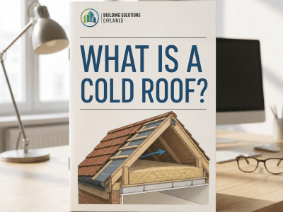 What Is a Cold Roof? guide cover with an illustrated ventilated roof build-up