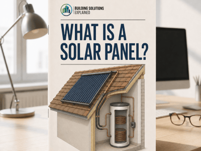 What Is a Solar Panel? guide cover with an illustrated home and roof-mounted solar panels