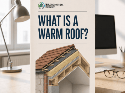 What Is a Warm Roof? guide cover with an illustrated pitched roof insulation build-up