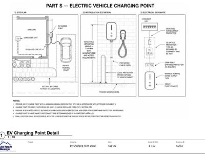 CC-13 EV charging point detail showing parking-space location, accessible mounting and electrical protection