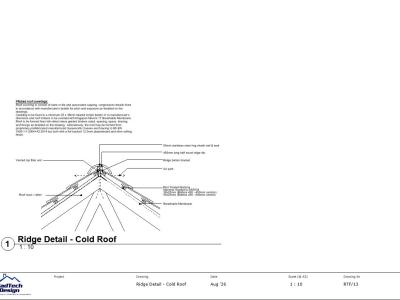 Cold roof ridge detail with insulation and ventilation
