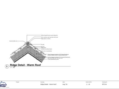 Warm roof ridge detail with insulation and airtightness continuity