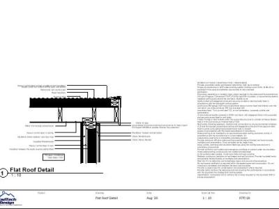 Timber frame warm flat roof detail with waterproofing and insulation